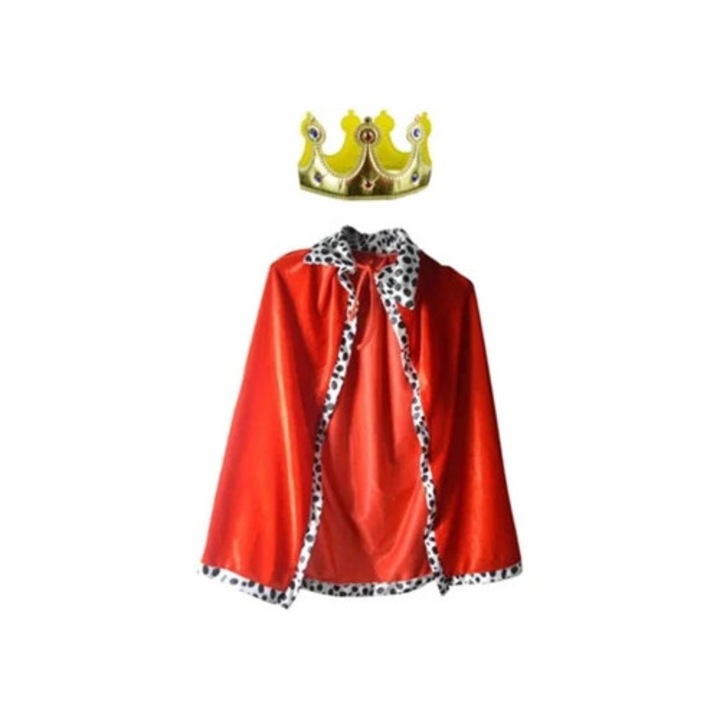 Pelerina rosu medieval pentru rege si coroana de print, set, costume carnaval