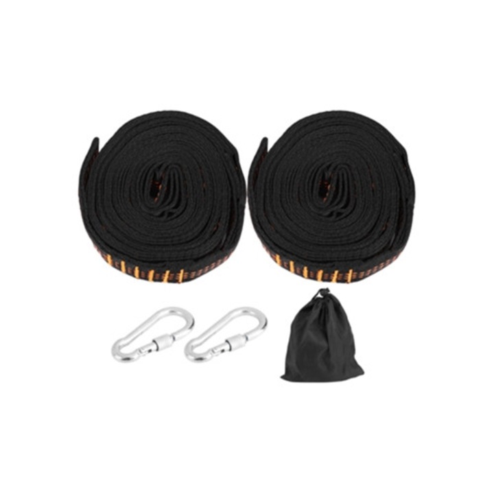 Set 2 curele reglabile pentru hamac, negru, accesorii incluse