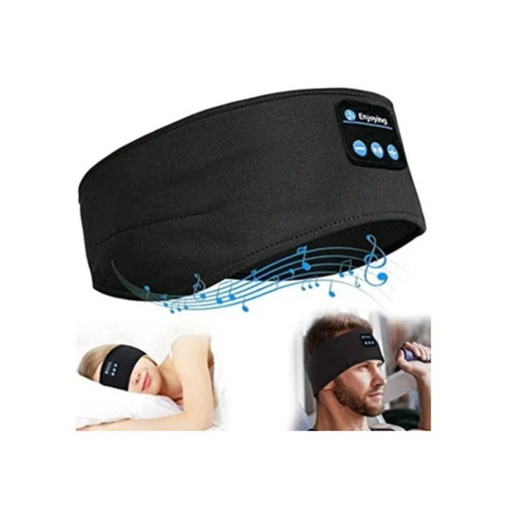 Fejpánt fejhallgatóval, Bluetooth, állítható, mosható, fekete