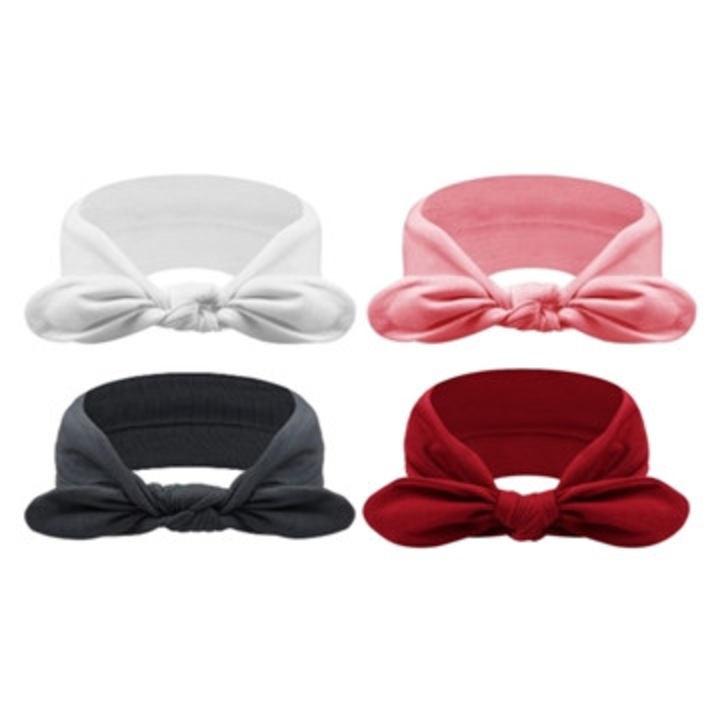 Banda de cap pentru femei cu fundite, urechi de iepure, elastic, bumbac, rosie, 20x8cm
