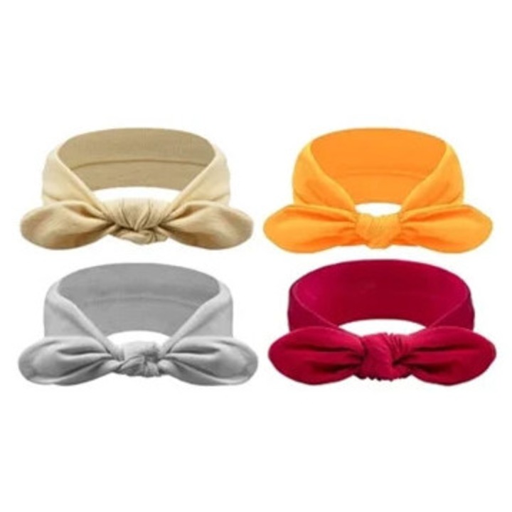 Banda de cap pentru femei cu fundite, urechi de iepure, elastic din bumbac, gri, 20x8cm