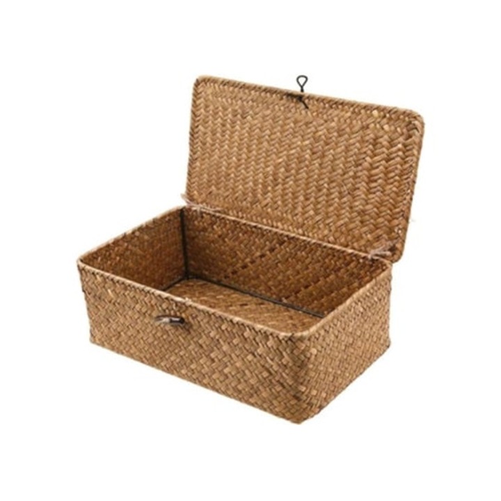 Cos de depozitare, rachita, cu capac, maro