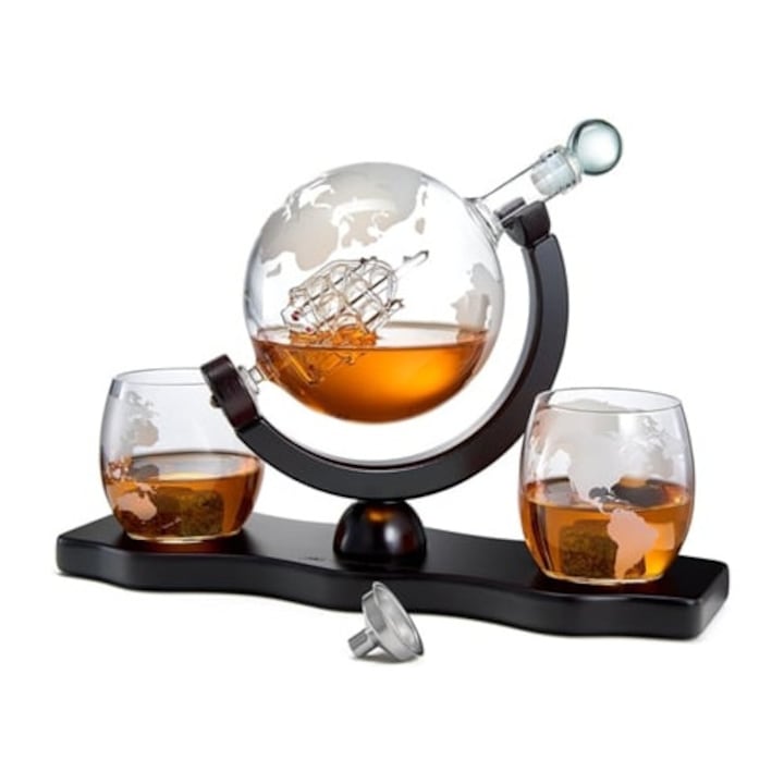 Декантер Глобус за уиски и вино, комплект чаши, 850мл, многоцветен