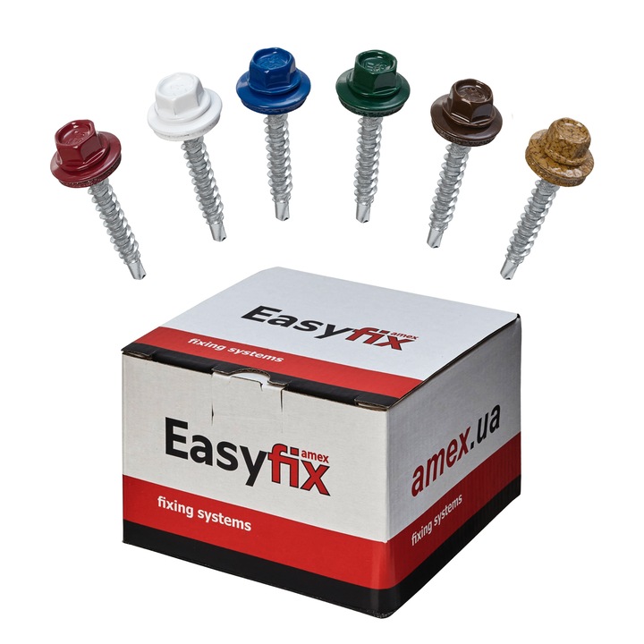 Suruburi autoforante 4ROOF EasyFix, 4.8x35mm, set 500 buc, culoare portocalie RAL 8004, cu garnitura EPDM