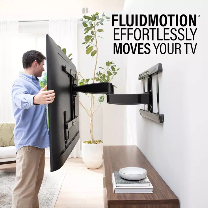 XL Стойка за телевизор за стена универсална разтегателна SANUS, VXF830-B2, Advanced Full-Motion 4D Premium, диагонал 65"-100" (165-254 см), макс. 79 кг, функция наклон, разширение 77 см, минималистичен дизайн, лесен за инсталиране, черен