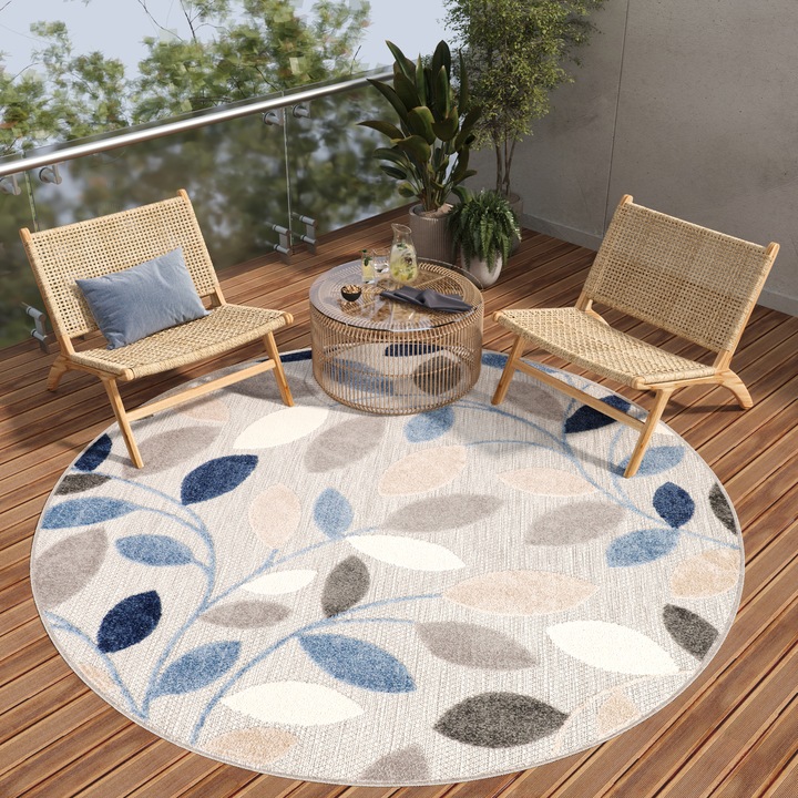 Covor, Tapiso, Patio Round, 160 x 160 cm, Gri, OEKO-TEX, Inaltime Fir 6 mm, Exterior, Pentru Terasa, Rezistent La UV, Rezistent La Pete, Lavabil, Usor de curatat, Rezistent La Intemperii, Impermeabil