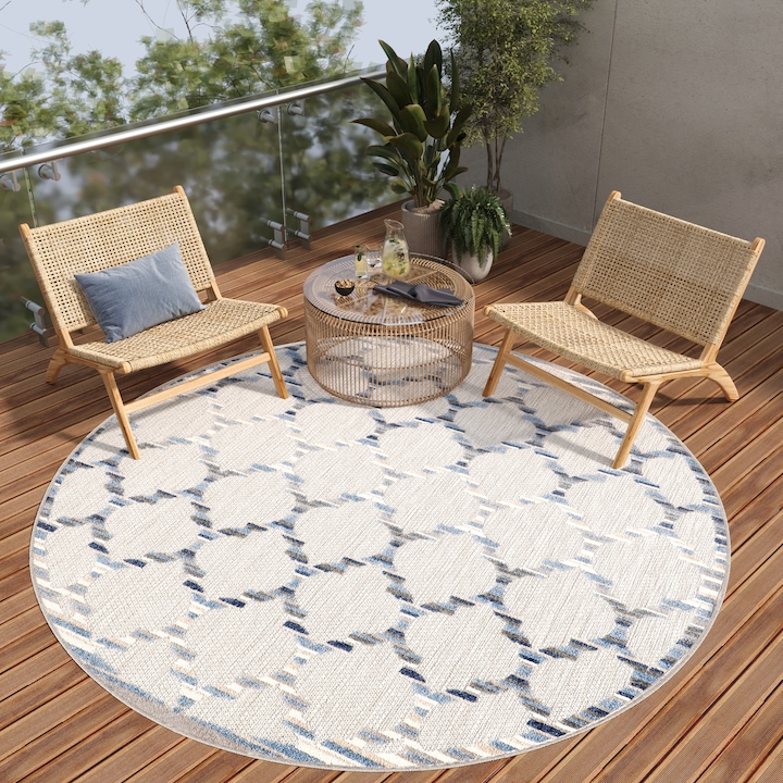 Covor, Tapiso, Patio Round, 160 x 160 cm, Gri, OEKO-TEX, Inaltime Fir 6 mm, Exterior, Pentru Terasa, Rezistent La UV, Rezistent La Pete, Lavabil, Usor de curatat, Rezistent La Intemperii, Impermeabil