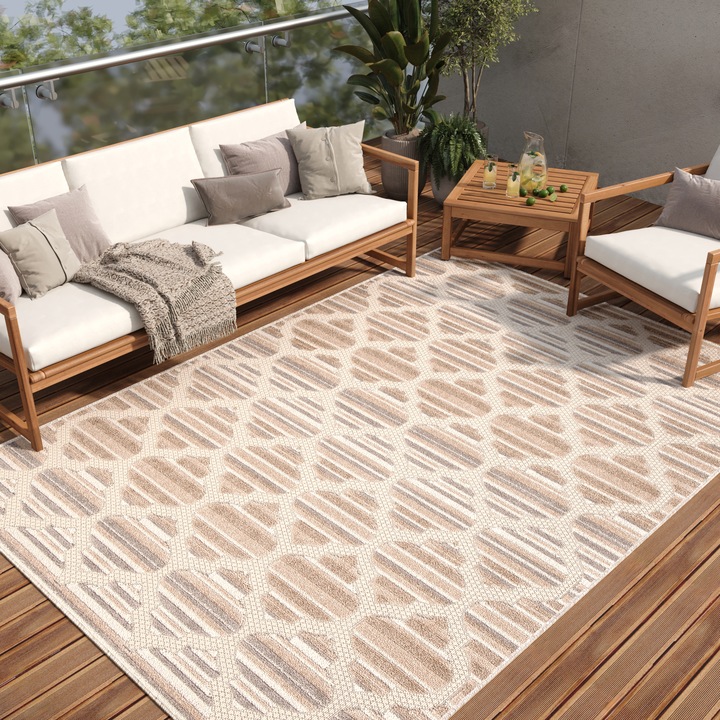 Covor, Tapiso, Patio, 160 x 220 cm, Maro, OEKO-TEX, Inaltime Fir 6 mm, Exterior, Pentru Terasa, Rezistent La UV, Rezistent La Pete, Lavabil, Usor de curatat, Rezistent La Intemperii, Impermeabil