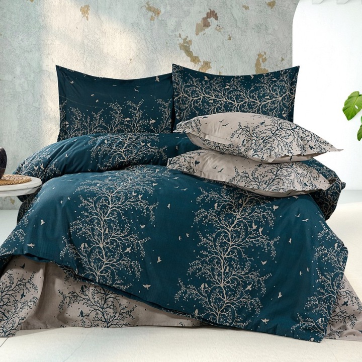 Ágynemű garnitúra, dupla, pamut, 240x260 cm, 4 részes, Különleges Ágyneműk, Tengerészkék ágak