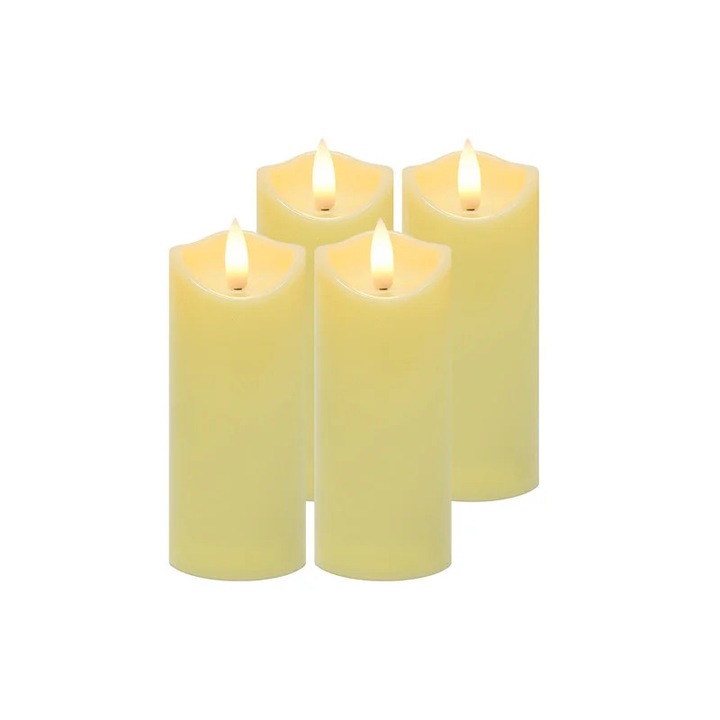Комплект от 4 LED свещи, топлобял трептящ пламък, IP20, диаметър 5 см, батерии, бежово