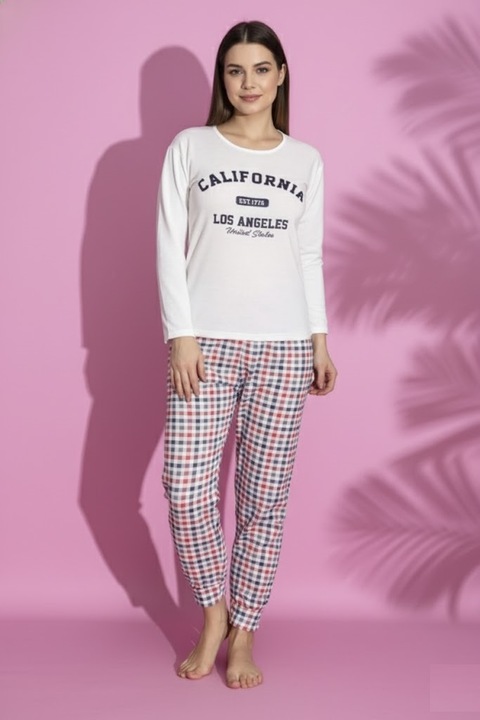 Pijama bumbac vatuit de Dama, Set cu Bluza si Pantaloni lungi alb 15463 12502, Alb