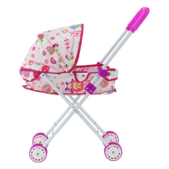 Carucior papusa, landou, GHEMOTOC®, pliabil, cadru metalic alb, material textil
