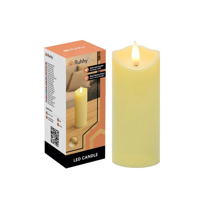 Insertie lumanare LED Ruhhy, efect flacara realista, bej, 5x12.5cm