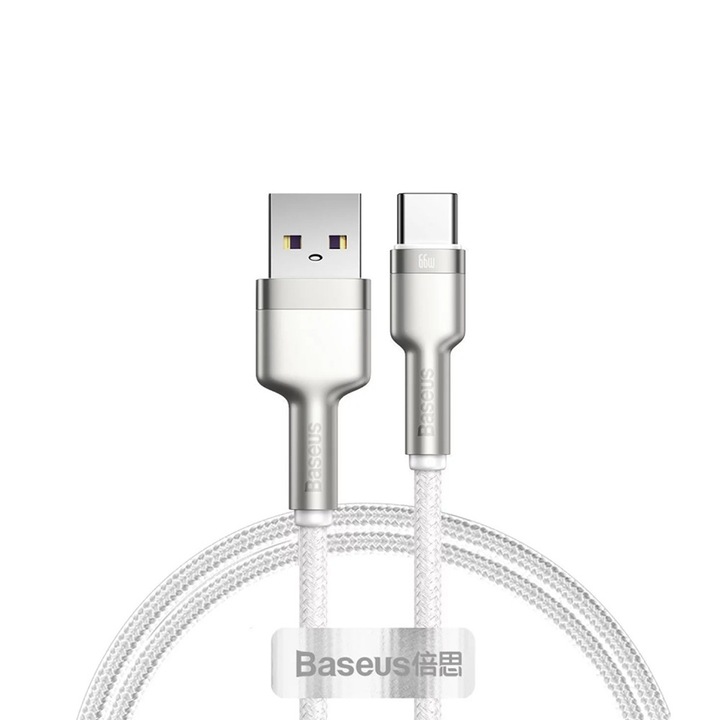 Cablu de date/incarcare Baseus Cafule, USB la Type C, 66W, 1m, Alb