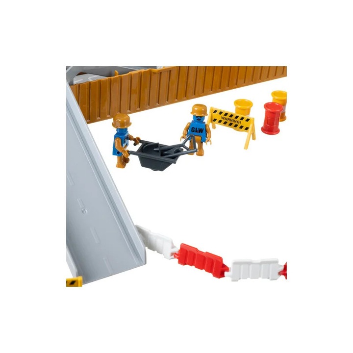 Camion de constructii cu macara mobila, multiple accesorii, 2 figurine, multicolor