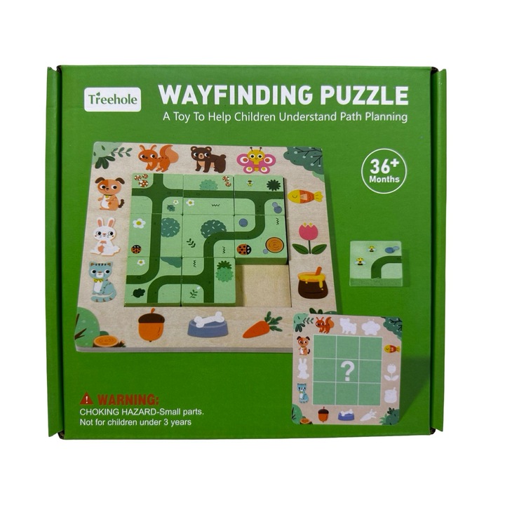 Puzzle lemn labirint Wayfinding JPT, set educativ, dimensiune 19x20x4 cm, pentru copii 3 ani plus