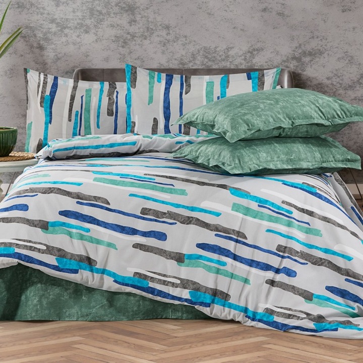 Csíkos dupla ágyneműhuzat, pamut, 240x260 cm, 4 részes, Különleges Ágyneműk