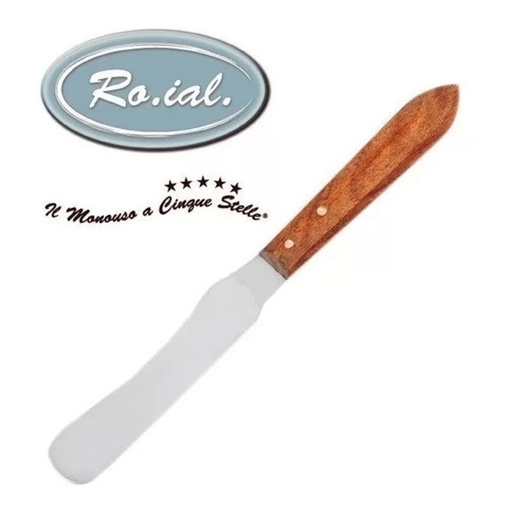 Spatula din inox pentru întins ceară, Roial, curbata, cu mânăre din lemn