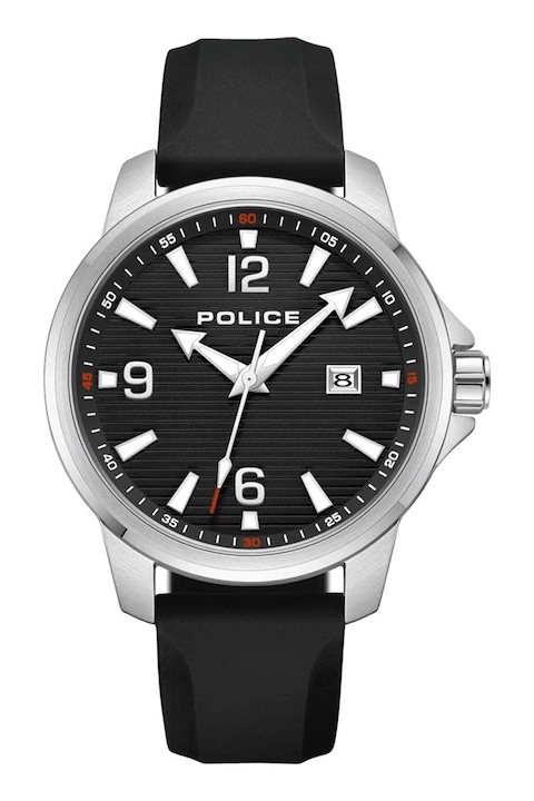 Police, Ceas rotund cu o curea din silicon, Argintiu, Negru