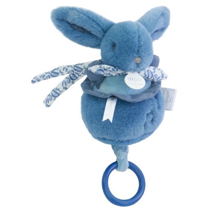Iepuras muzical Doudou® – albastru, 20 cm