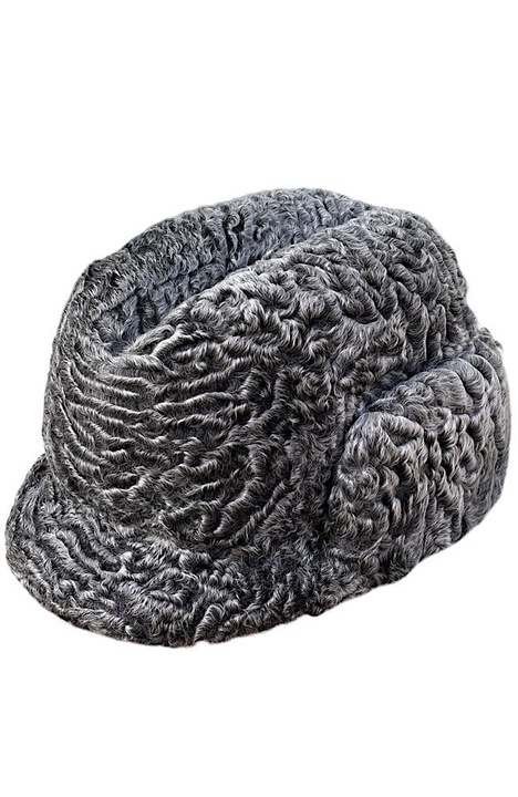 Caciula din blana naturala de astrahan, model cozoroc, Gri