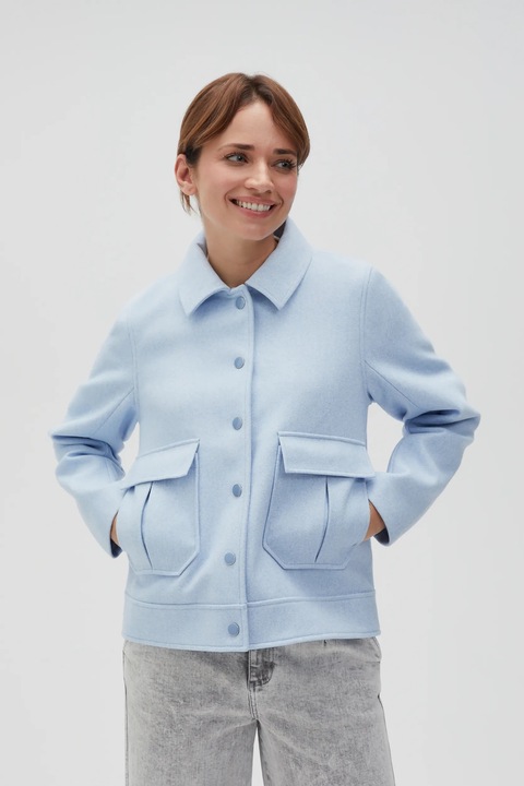 Jacheta albastra cu guler si buzunare mari, Albastru