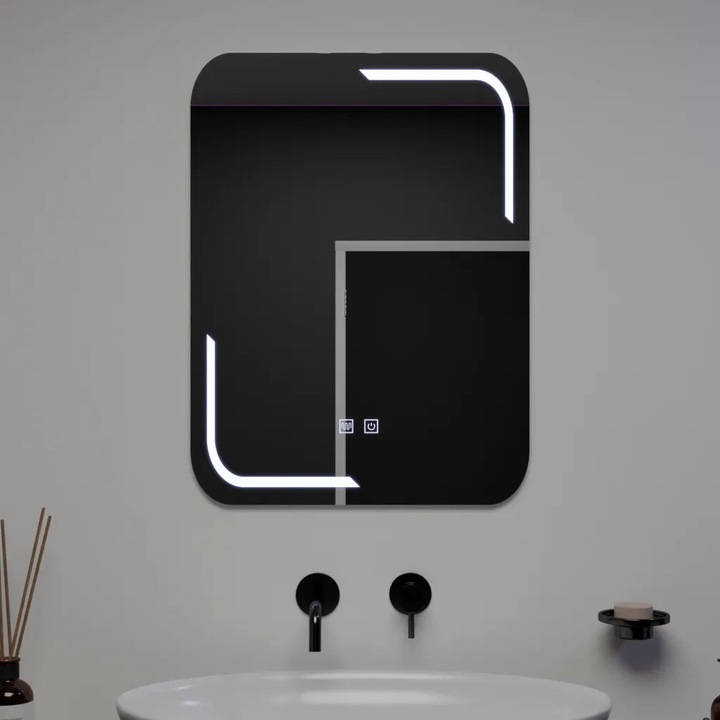 Oglinda LED TOUCH rectangulara, 60x80cm, sistem dezaburire si lumina rece