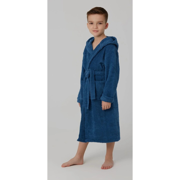 Halat de baie cu gluga Bumbacel, albastru, 4-5 ani, din bumbac, cu buzunare