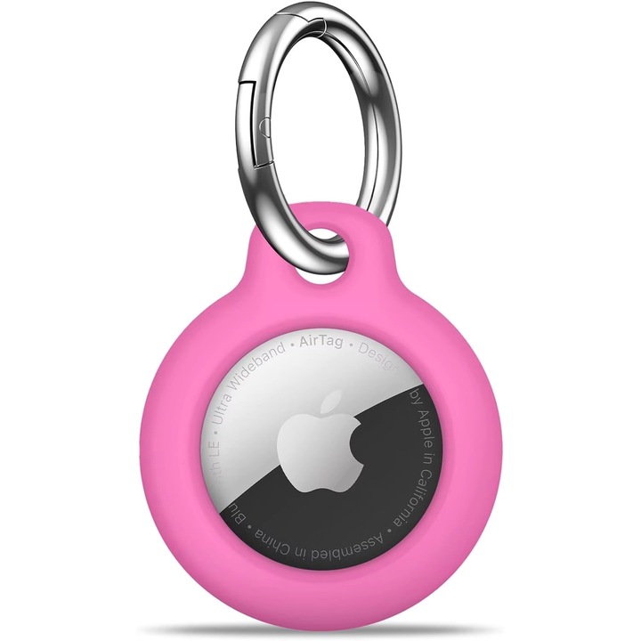 Калъф AirTag с метален пръстен от неръждаема стомана, TPU калъф, устойчив на надраскване, елегантен и компактен дизайн, идеален за ключове, чанти или багаж – розов