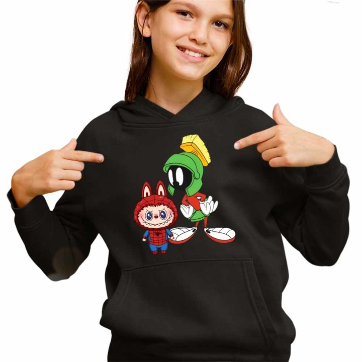 Hanorac Copii Fete Labubu Spiderman Extraterestru Marvin Looney, Negru