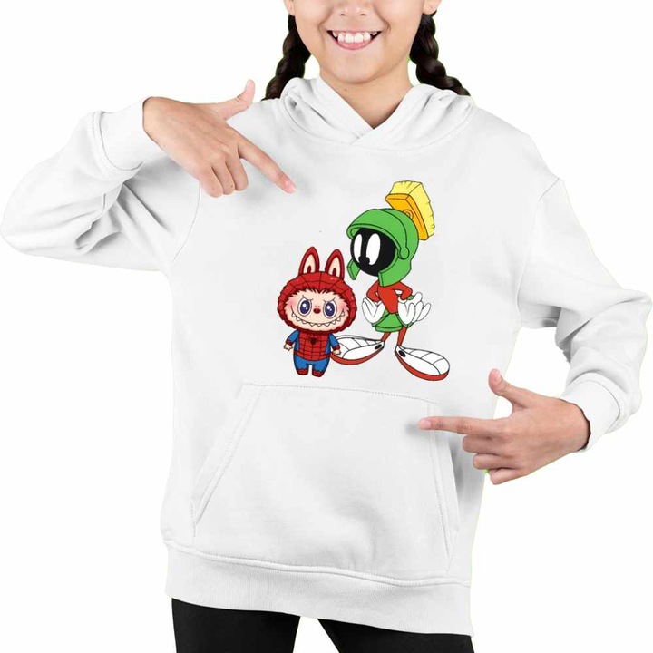 Hanorac Copii Fete Labubu Spiderman Extraterestru Marvin Looney, Alb