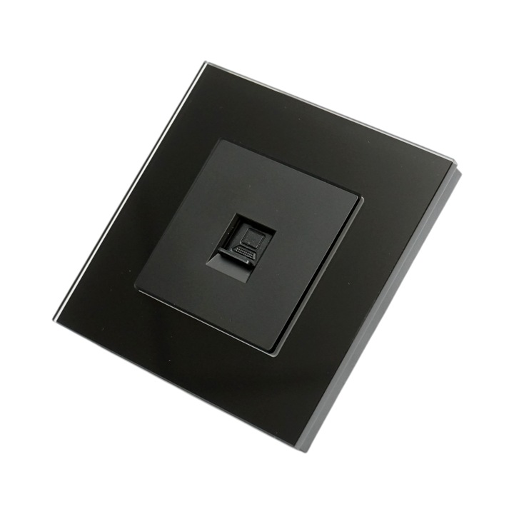 Priza internet CAT6 RJ45 simpla neagra cu rama din sticla 86x86mm