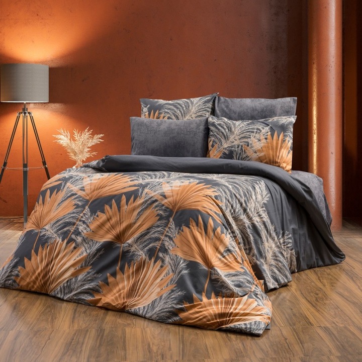 Ágynemű garnitúra, kétszemélyes, pamut, 240x260 cm, 4 részes, Különleges Ágyneműk, Barna levelek