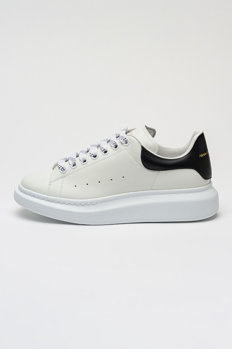 Alexander Mcqueen, Pantofi sport low-cut din piele cu talpa wedge, Alb, Negru, 46