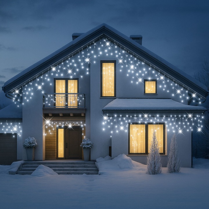 Instalatie Craciun cu Flash, MOVETINO, 20 m, 500 Led-uri, Alb Gros PVC, IP44, Rezistenta Apa, Interconectabila