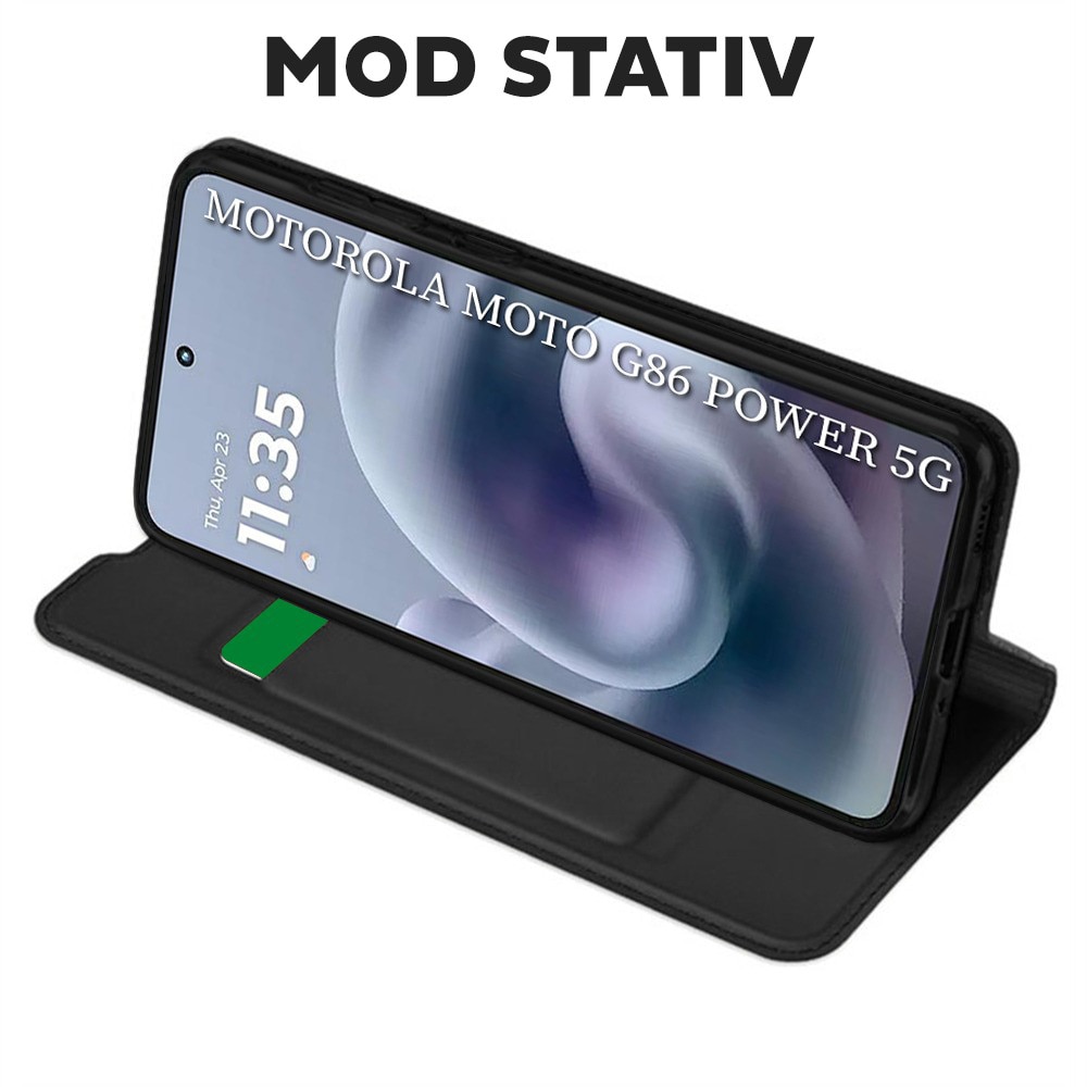 Husa Tip carte pentru Motorola Moto G86 Power DaDen® Magskin Book, Antisoc, Protectie completa spate-ecran, Buzunar card, Piele ecologica, Negru