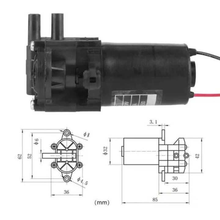 Pompa apa ZC-A250 DC24V mini önfelszívó, korrózióálló műanyag, vízszivattyúzó szerszámokhoz
