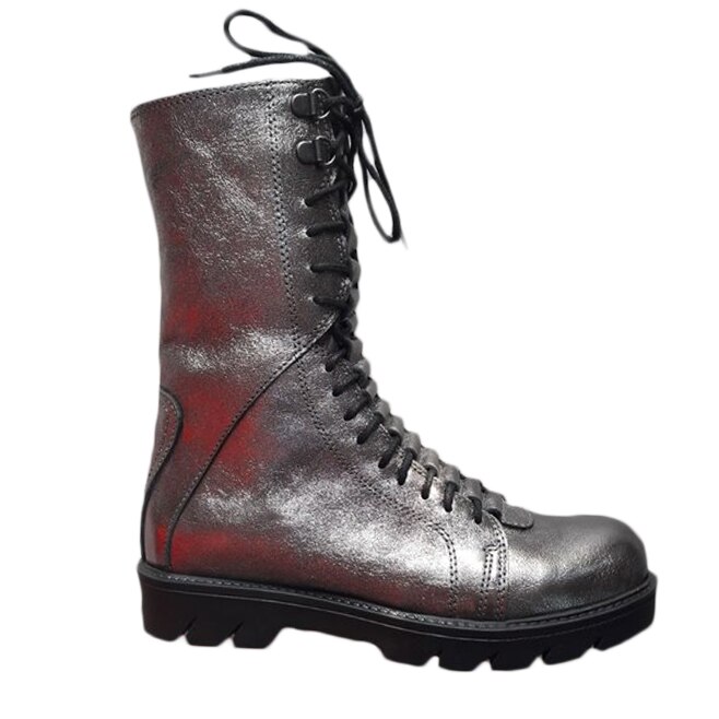 Botina tinereasca tip gheata lunga, cu talpa antiderapanta, D&J Exclusive, Argintiu