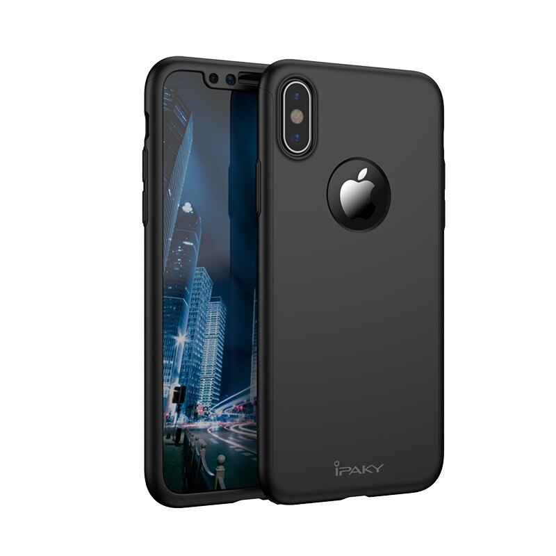 Husa Iphone X 360 Decupata (Black) cu Protectie Ecran