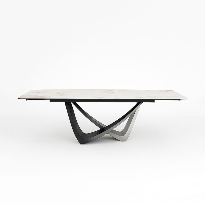 Masa Living CT230, 180/280 x 90 x 75 cm Extensibila, Blat Ceramic, Alb Marmura