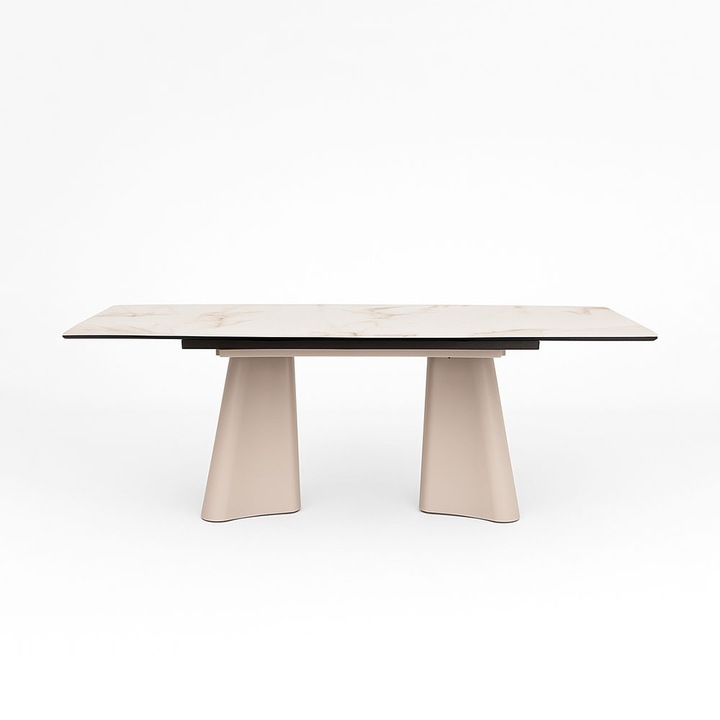 Masa Living CT234, 140/200 x 90 x 75 cm, Extensibila, Blat Ceramic, Culoare Alb Marmura