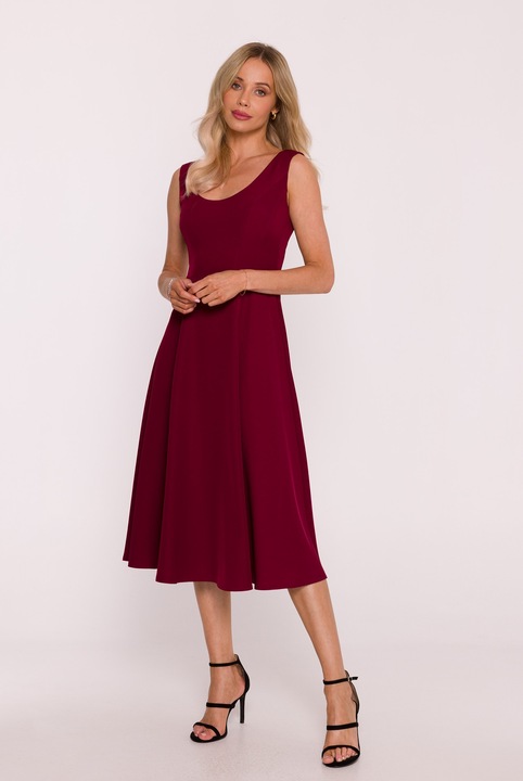 Rochie midi evazata fara maneci - burgundy, Visiniu