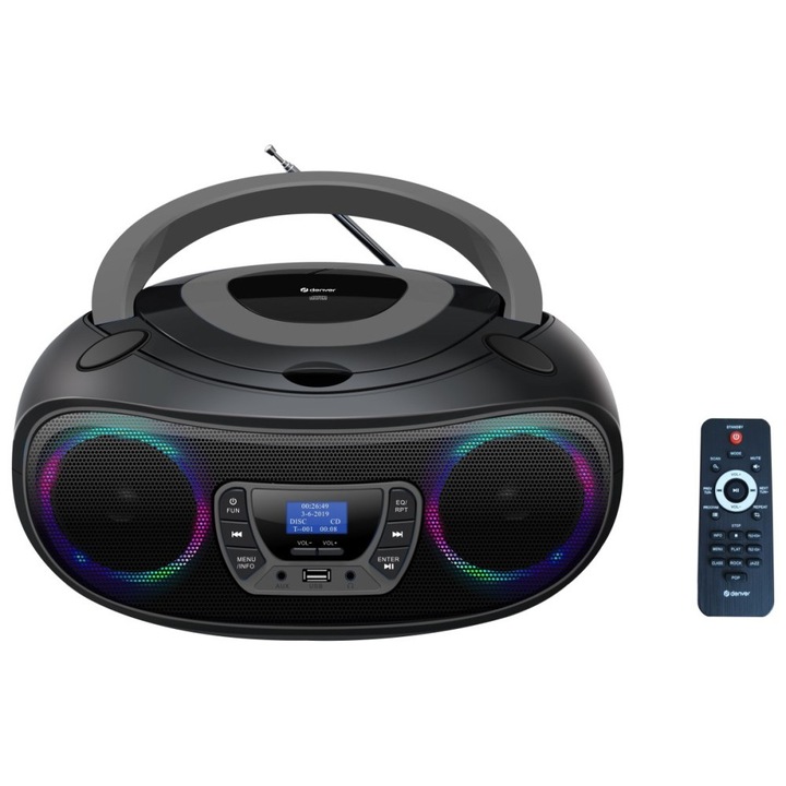 Boxa portabila Boombox Denver TDB-212, DAB+/FM, Bluetooth, USB, CD, gri, 26,1x22,6x13,2cm