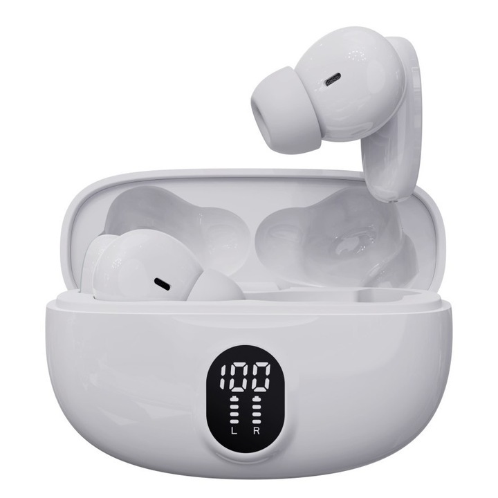 Casti Wireless Denver TWE-57W, Bluetooth 5.3, alb, 6,2x2,5x4,5cm