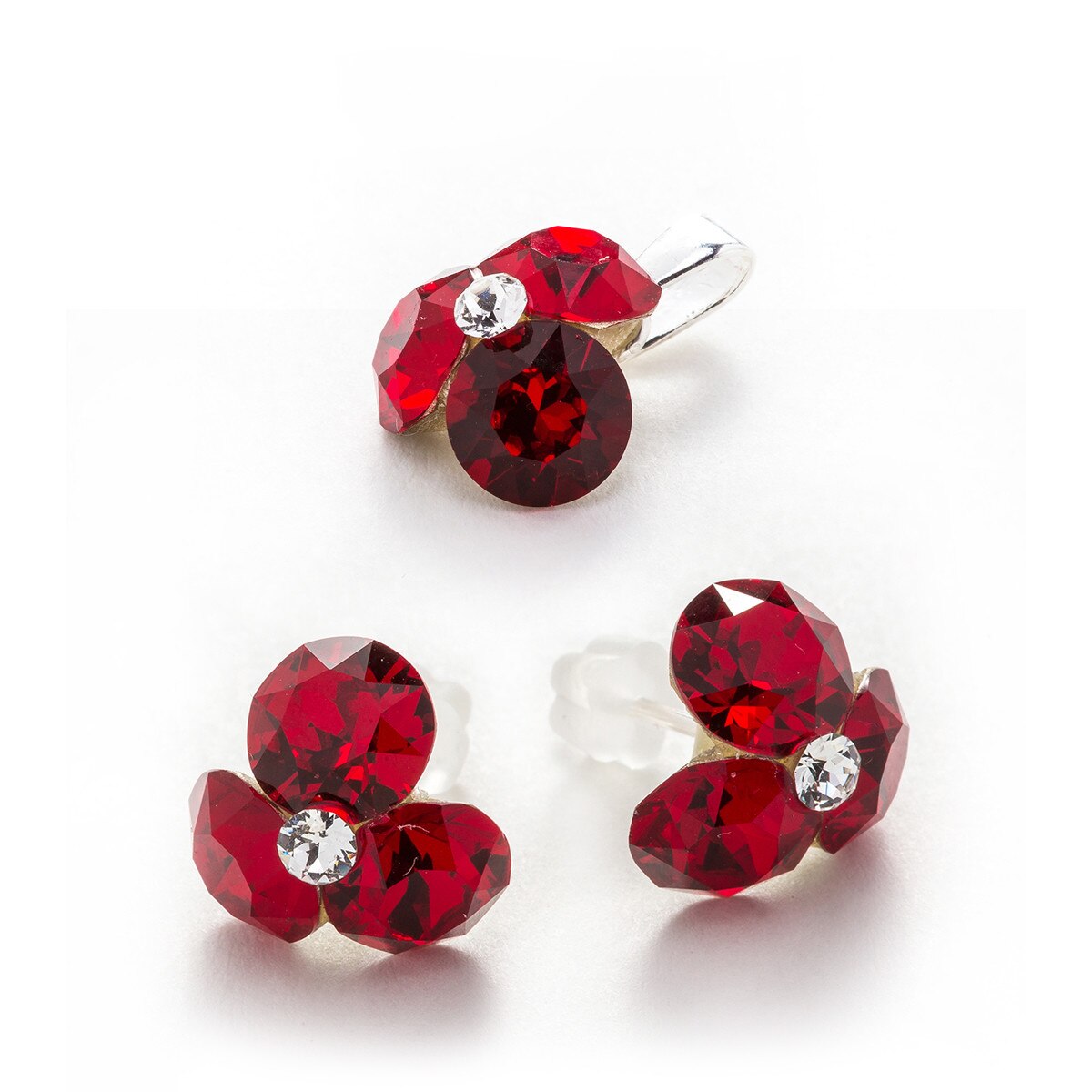 Set Argint DaviCrystals cu cristale cercei trifoi cu tija si pandantiv siam