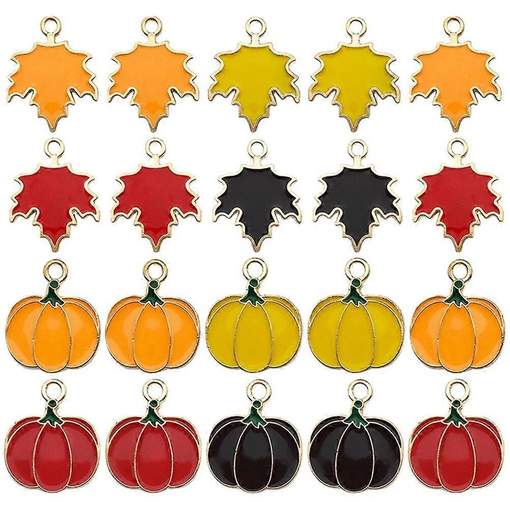 32 db őszi témájú medál készlet, ötvözet, 2.3x1.8cm, többszínű