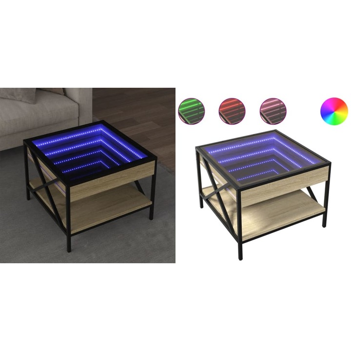 Masuta de cafea cu LED infinity, stejar sonoma, 50x50x38 cm - eMAG.ro