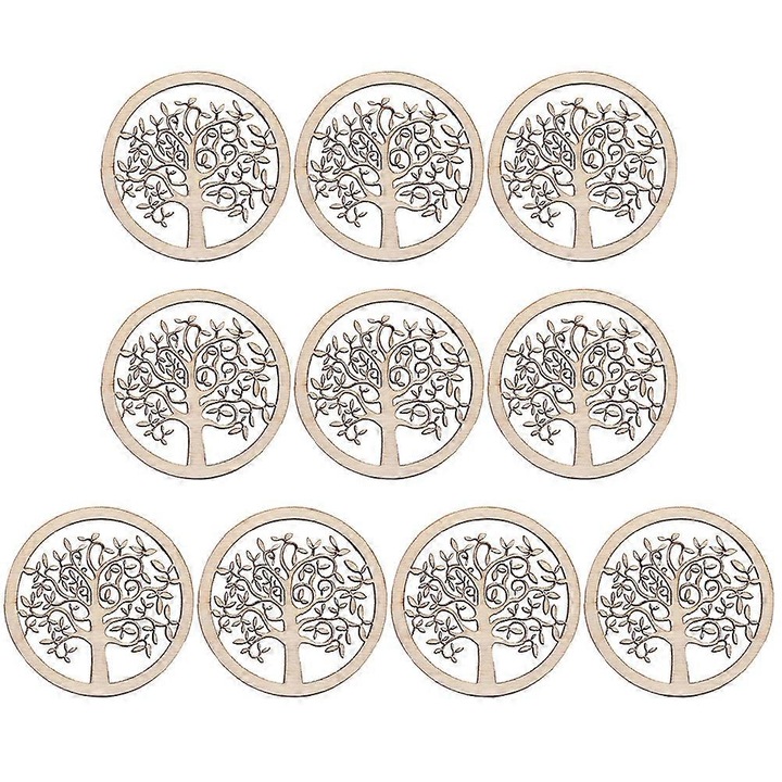 Készlet 10 darab fa szelet DIY projektekhez, 4.9x4.9x0.2cm, natúr szín