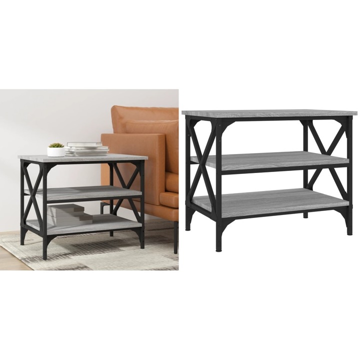 Masuta laterala, gri sonoma, 55x38x45 cm, lemn prelucrat