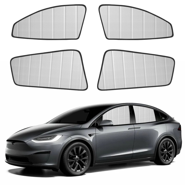 Autó napellenzők Tesla Model X-hez – 4 darabos összecsukható készlet UV-védelemmel, adatvédelemmel és teljes árnyékolással